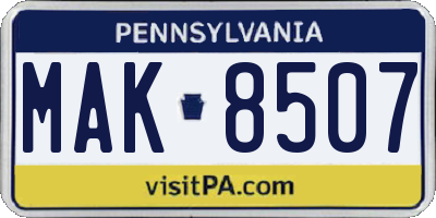 PA license plate MAK8507
