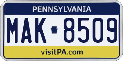 PA license plate MAK8509
