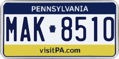 PA license plate MAK8510