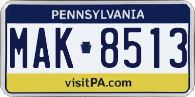 PA license plate MAK8513