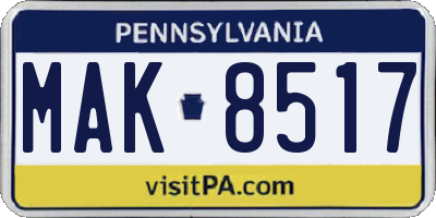 PA license plate MAK8517