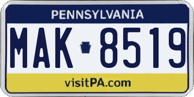 PA license plate MAK8519