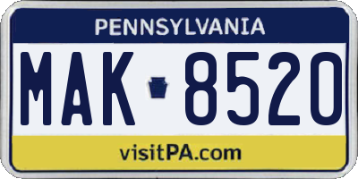 PA license plate MAK8520
