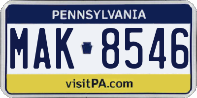PA license plate MAK8546