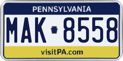 PA license plate MAK8558