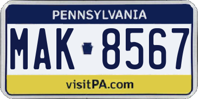 PA license plate MAK8567
