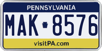PA license plate MAK8576