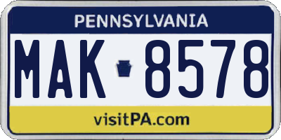 PA license plate MAK8578