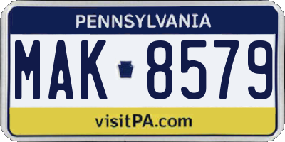 PA license plate MAK8579
