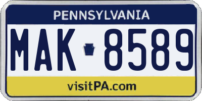 PA license plate MAK8589