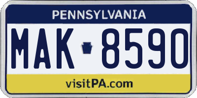 PA license plate MAK8590