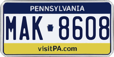 PA license plate MAK8608