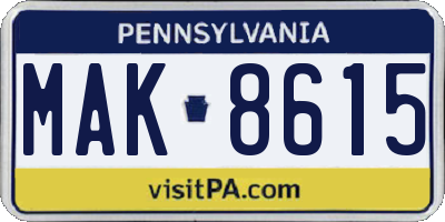 PA license plate MAK8615