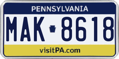 PA license plate MAK8618