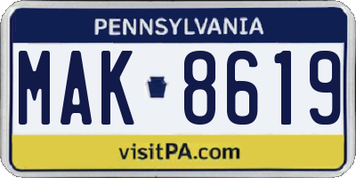 PA license plate MAK8619