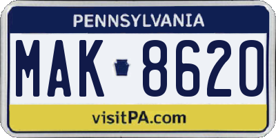 PA license plate MAK8620