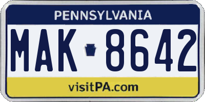 PA license plate MAK8642