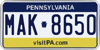 PA license plate MAK8650