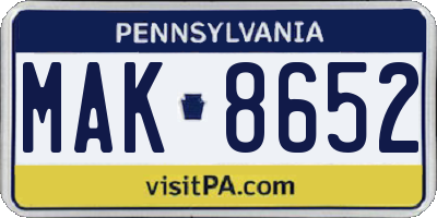 PA license plate MAK8652