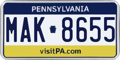 PA license plate MAK8655