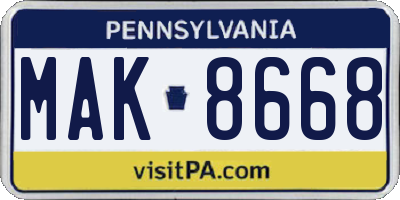 PA license plate MAK8668