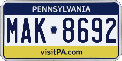 PA license plate MAK8692