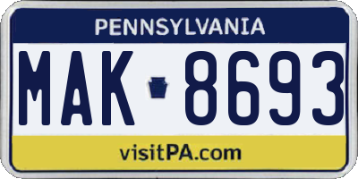 PA license plate MAK8693