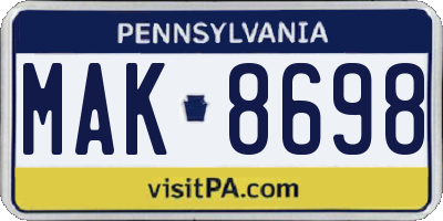 PA license plate MAK8698
