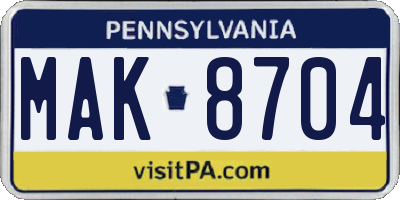 PA license plate MAK8704