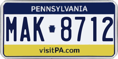 PA license plate MAK8712