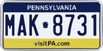 PA license plate MAK8731