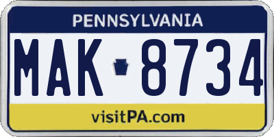 PA license plate MAK8734