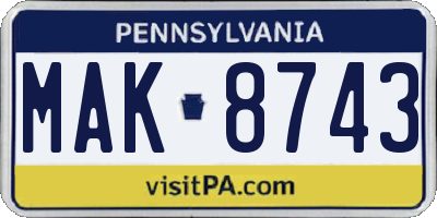 PA license plate MAK8743