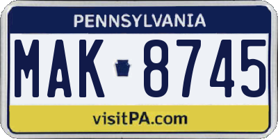 PA license plate MAK8745
