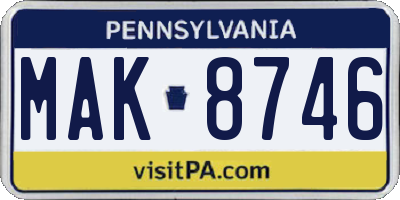 PA license plate MAK8746