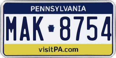 PA license plate MAK8754