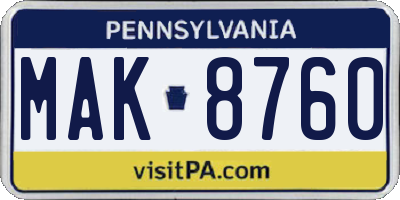 PA license plate MAK8760