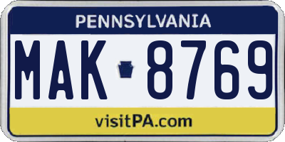 PA license plate MAK8769