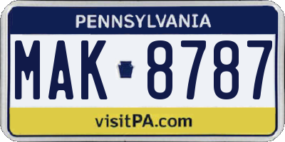PA license plate MAK8787