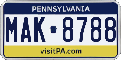 PA license plate MAK8788