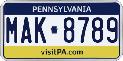 PA license plate MAK8789