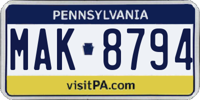 PA license plate MAK8794