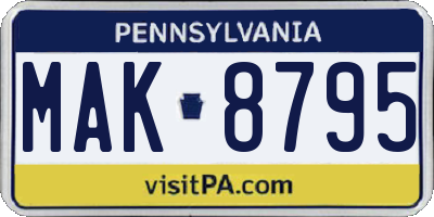 PA license plate MAK8795