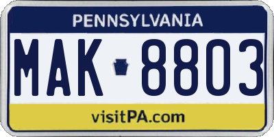 PA license plate MAK8803