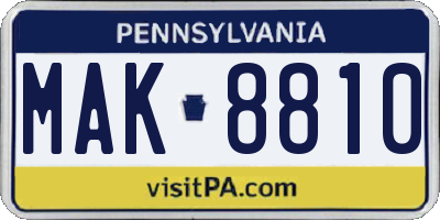 PA license plate MAK8810
