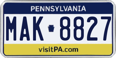 PA license plate MAK8827