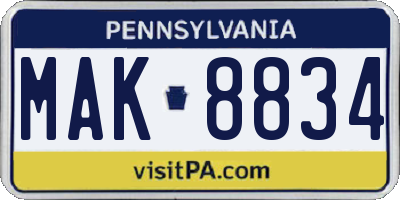 PA license plate MAK8834