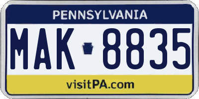 PA license plate MAK8835