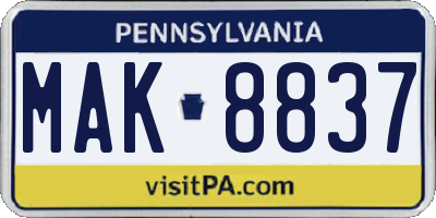 PA license plate MAK8837