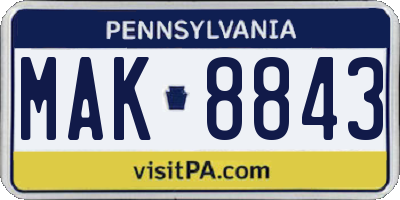 PA license plate MAK8843